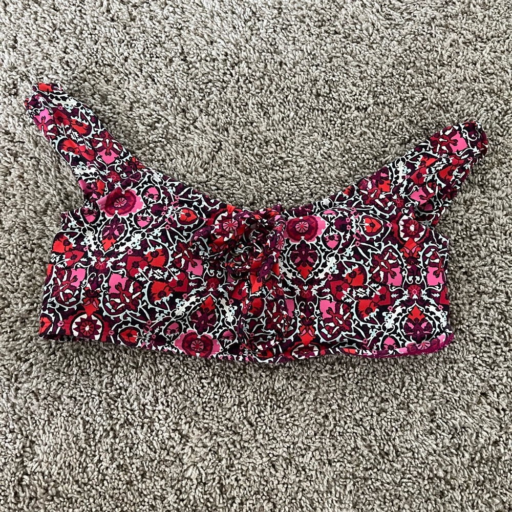 Purple, red, white patterned BILLABONG bathing suit top